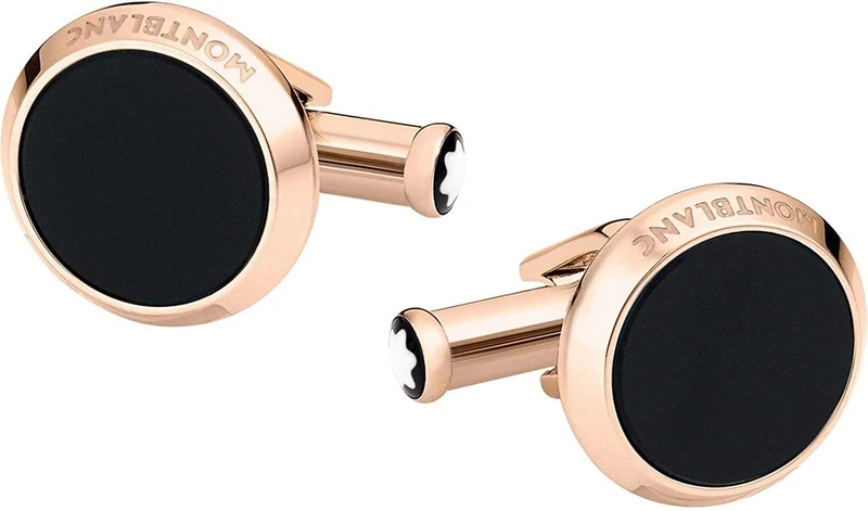 Montblanc Cufflinks red gold PVD steel, Gold, onyx, rose gold, stainless steel, steel, Stone-free