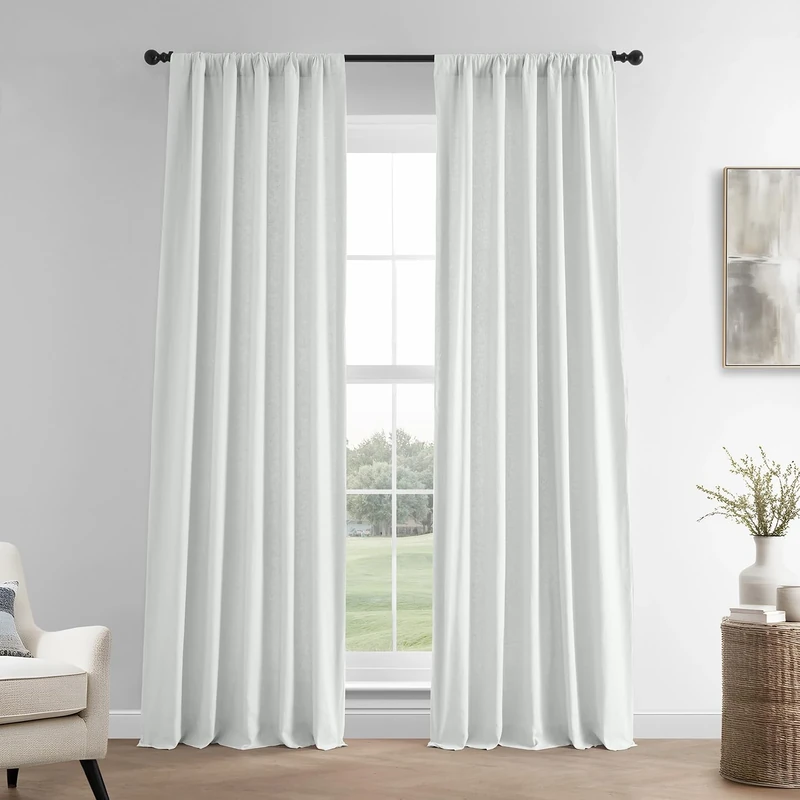 HPD Half Price Drapes French Linen Curtains 96 Inches Long Room Darkening Curtains for Bedroom & Living Room 50 X 96, (1 Panel), Crisp White