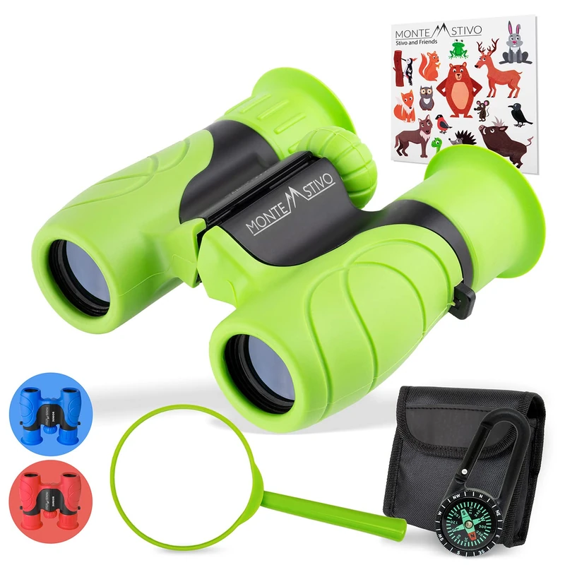 Monte Stivo Junior | Food-grade Kids Binoculars 8X21 | Light & compact children gift set for young discoverers aged 4 to 12