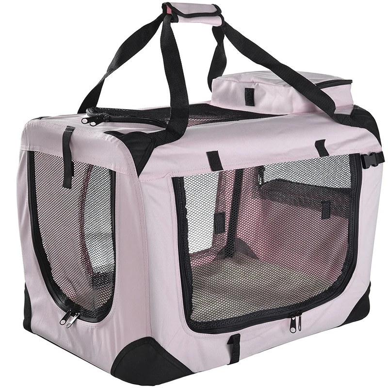 MOOL Lightweight Fabric Pet Carrier Crate with Reversible Mat and Removable Bag, Pink