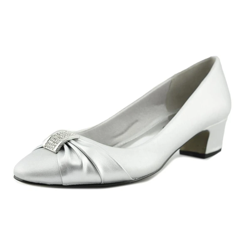 Easy Street Womens Eloise Faux Leather Dressy Block Heel, Silver Satin, 4.5 UK