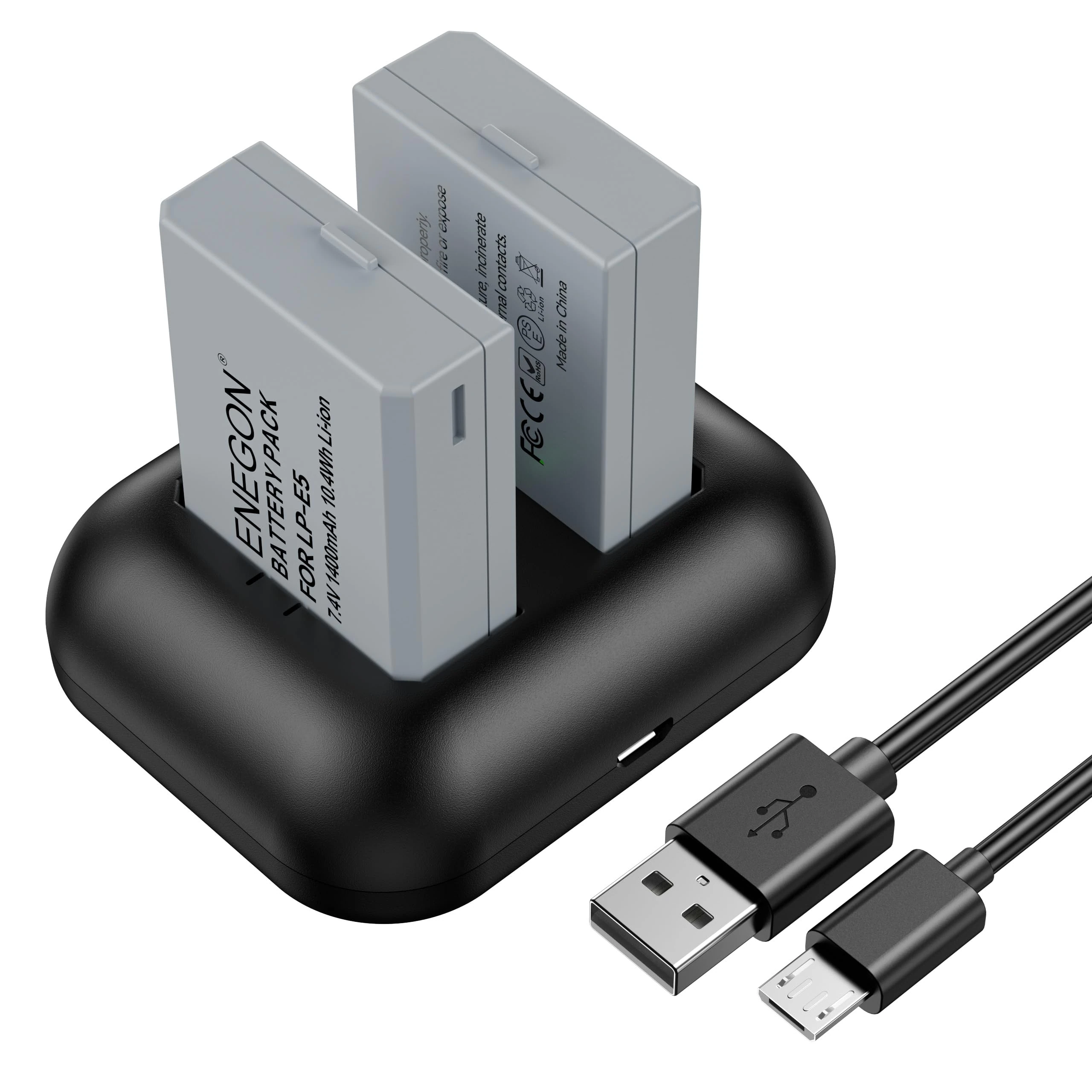 ENEGON Replacement Battery (2-Pack) and Rapid Dual Charger for Canon LP-E5 and Canon EOS Rebel XS, Rebel T1i, Rebel XSi, 1000D, 500D, 450D, Kiss X3, Kiss X2, Kiss F