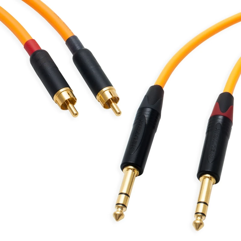 Pseudo Balanced RCA Phono to TRS Jack Lead (PAIR). Van Damme Starquad Cable (75cm, Orange)