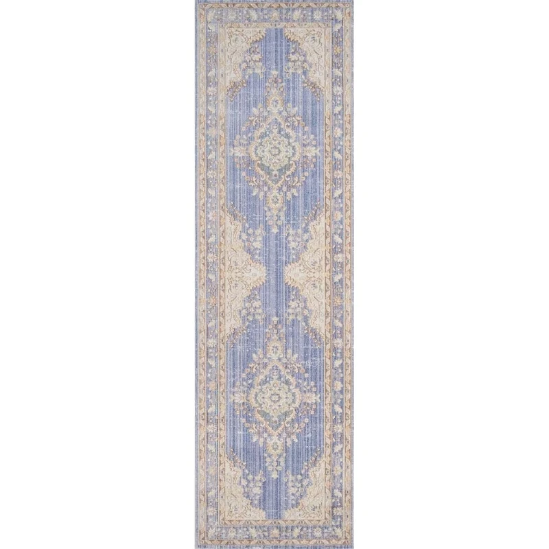 Momeni Rugs Isabella Traditional Medallion Flat Weave Area Rug, 2'7" X 8' Runner, Periwinkle - Image 1