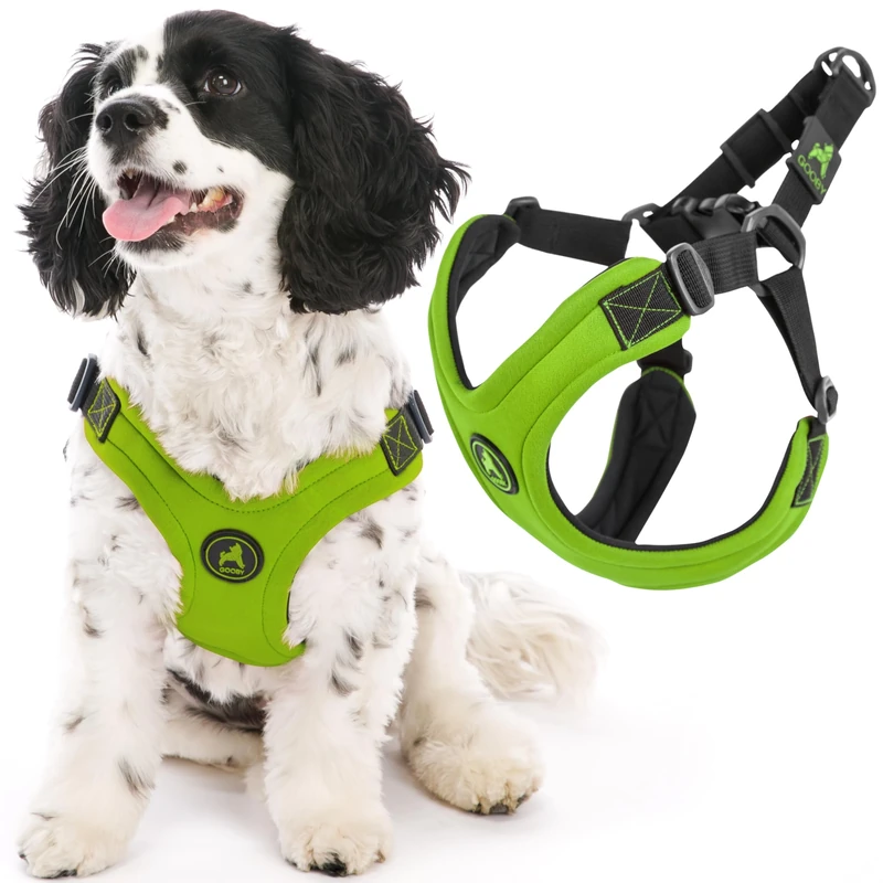 Gooby Escape Free Sport Harness - Lime - No Choke Step-in Patented Neoprene Dog Harness with Four-Point Adjustment - Perfect On-The-Go Dog Harness for Medium and Small Dogs, No Pull