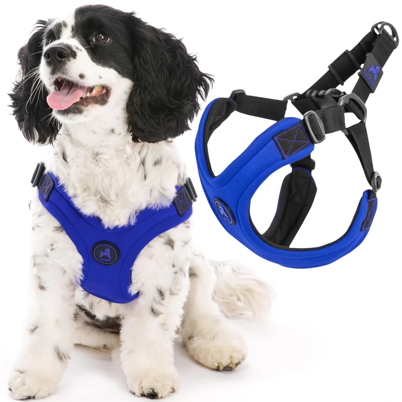 Gooby Escape Free Sport Harness - Blue, Small - No Choke Step-in Patented Neoprene Dog Harness with Four-Point Adjustment - Perfect On-The-Go Dog Harness for Medium and Small Dogs