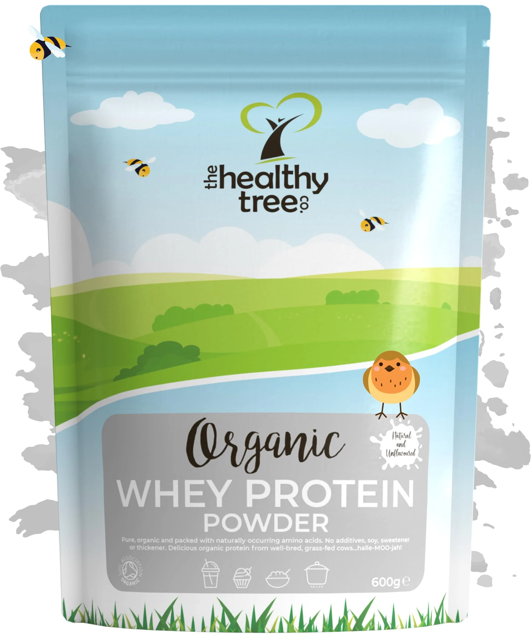 Organic Whey Protein Powder (600g) - Grass Fed Unflavoured Organic Protein Powder by TheHealthyTree Company - Low Carb Natural Protein for Muscle Growth & Recovery