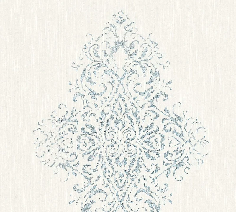Architects Paper Textile Wallpaper Luxury Wallpaper with Ornaments Baroque 10.05 m x 0.53 m White Blue Metallic Made in Germany 319451 31945-1