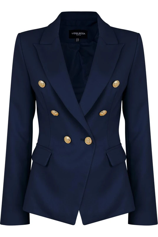 Womens Double Breasted Military Style Blazer Ladies Coat Jacket, Navy, 22