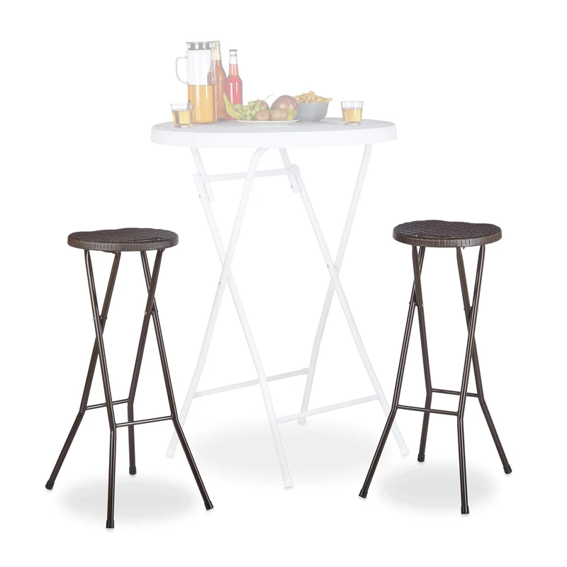 Relaxdays BASTIAN Folding Bar Stools Set of 2, Waterproof, 80 cm Tall, Breakfast Chair Double Pack, Plastic, Counter Seat, Brown