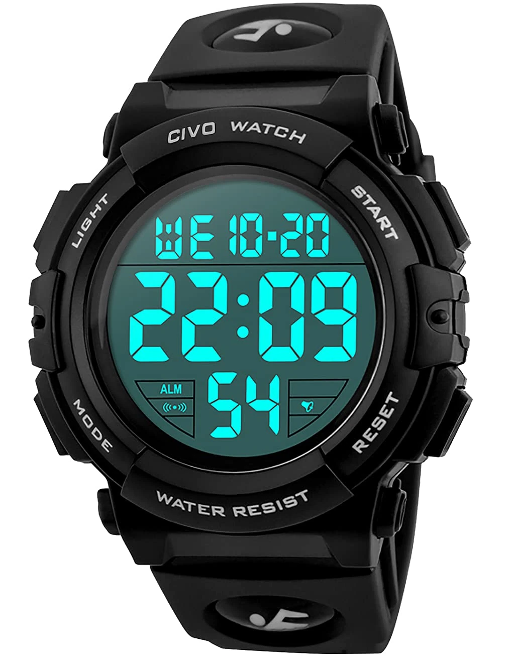CIVO Mens Digital Sports Watches Military Big Numbers 50M Waterproof Large Face Army Wrist Watch LED Back Light Casual Watch for Men Rubber Black