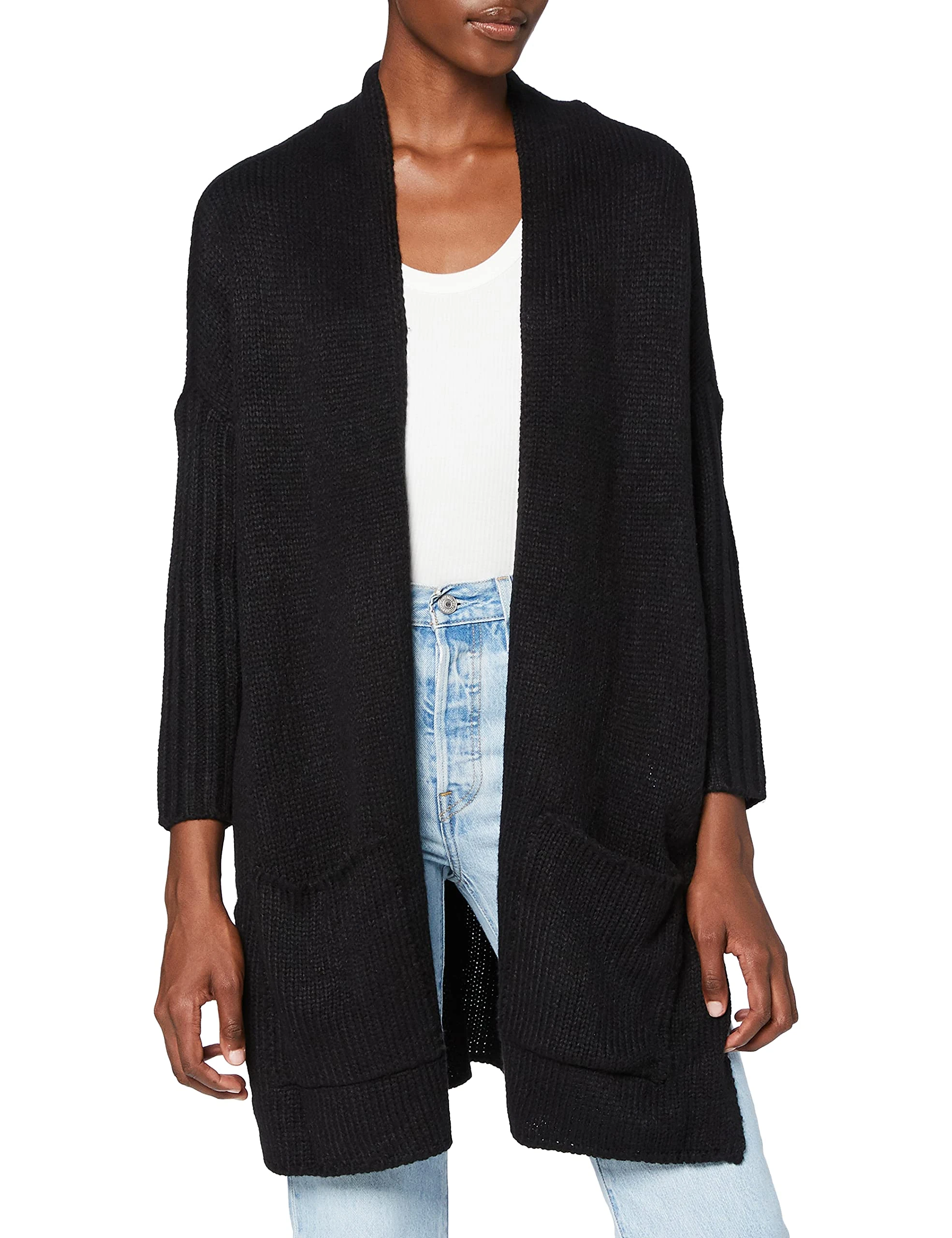 Urban Classics Women's Ladies Oversized Cardigan Sweater, Black/Grey, S