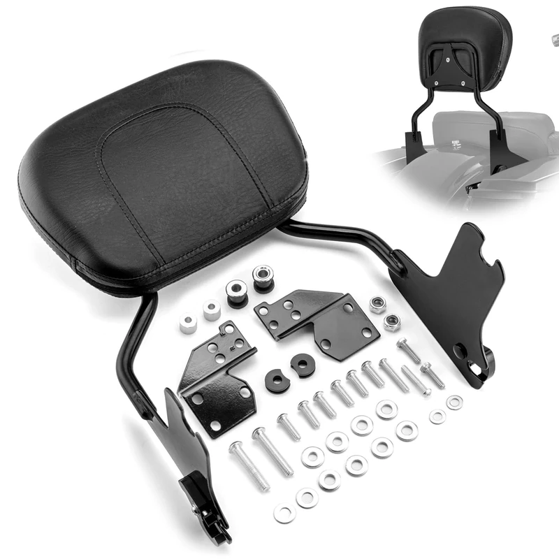 Detachable Gloss Black Sissy Bar w/Passenger Backrest Pad & 4-Point Docking Hardware Kit Compatible with Harley Davidson Touring Road King Street Glide Electra Glide Road Glide 1997-2008