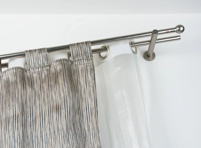 InCasa Curtain Double Pole: 20 mm Without Rings, Length 260 cm, with Tappo Chic Satin Steel-Complete, Stainless, Grey