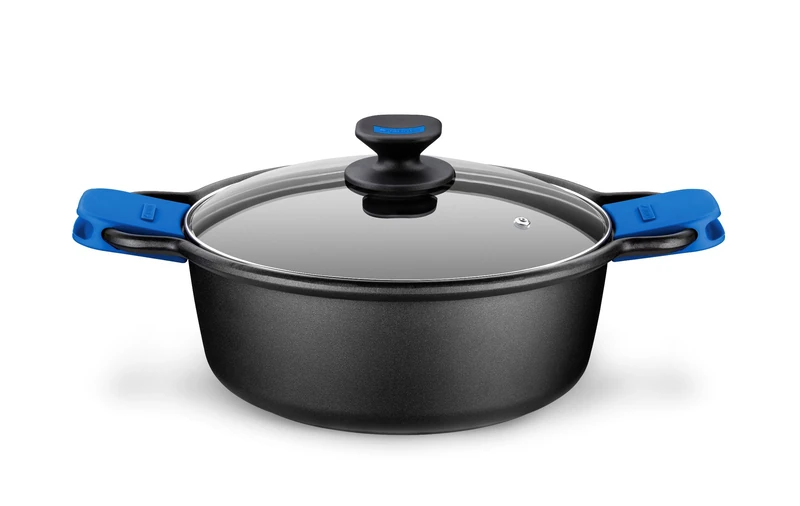 Monix Solid+ Cast Aluminium Non-Stick Tall Casserole with Glass Lid, 32 cm