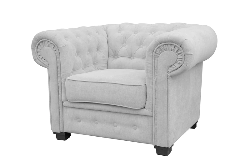 Sofas and More Chesterfield Style Corner Sofa Set 3+2 Seater Armchair Light Grey Fabric (Armchair)