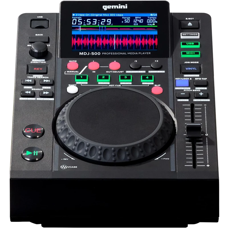 Gemini Sound Mdj-500 - Professional Media Player With 4 Hot Cues And Auto/Manual Looping, Colour Screen, Midi, 24-Bit/192Khz Soundcard,Black