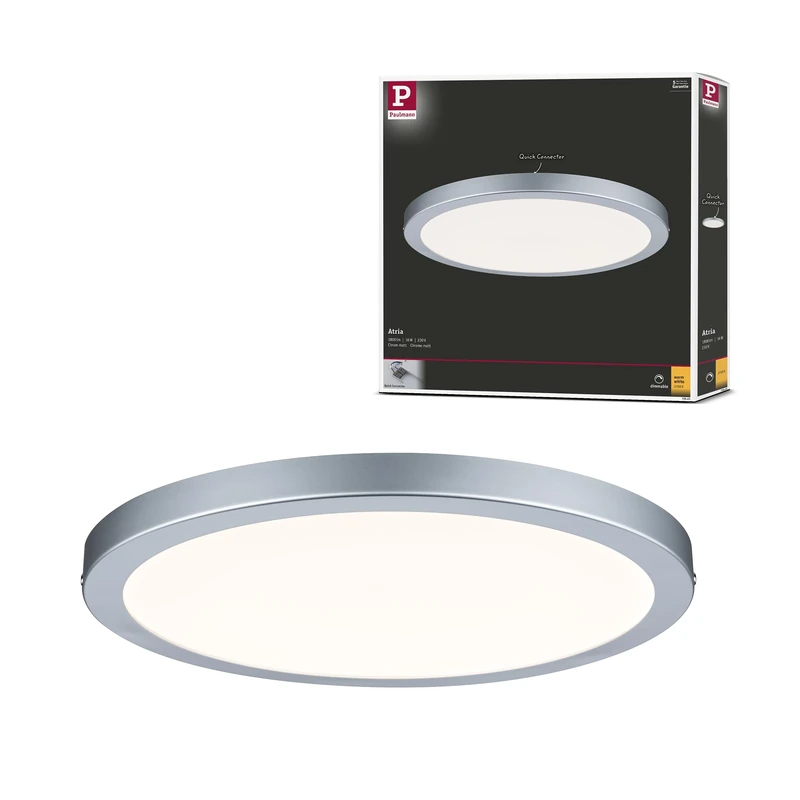 Paulmann 70865 LED Atria mounting Panel Round Ceiling luminaire 22W Light 2700K Warm White Chrome matt dimmable for Wall and Ceiling mounting