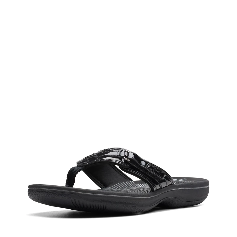 Clarks Women's Breeze Sea Flip Flop, Black Synthetic Patent, 5.5 UK