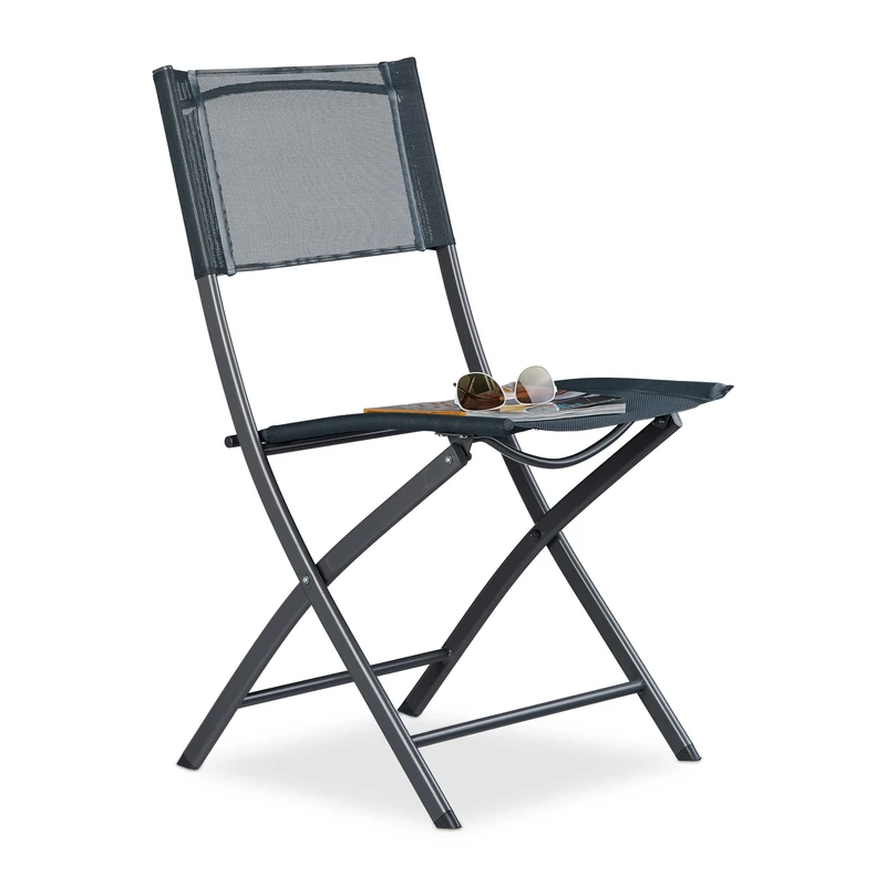 Relaxdays Balcony Chairs, Metal, Synthetics, Garden Chair, HxWxD: 87 x 55 x 48.5 cm, Foldable Patio Chair, Grey