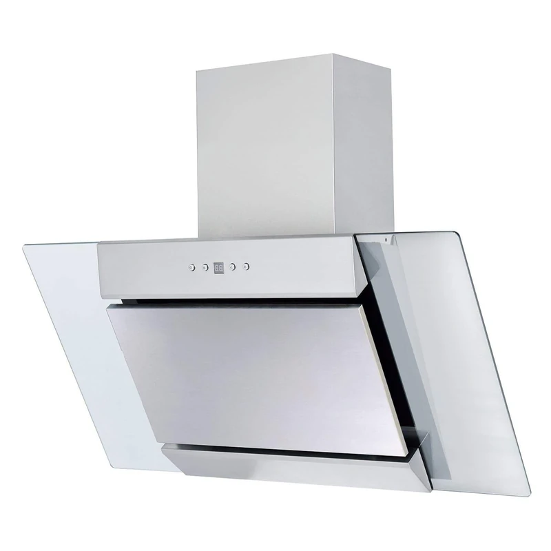 SIA AGL91SS 90cm Angled Stainless Steel And Glass Chimney Cooker Hood Kitchen Extractor Fan With LED Lights