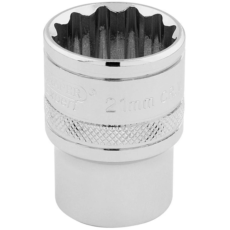 Draper 33290 1/2" Square Drive 12 Point Socket, 21mm Size