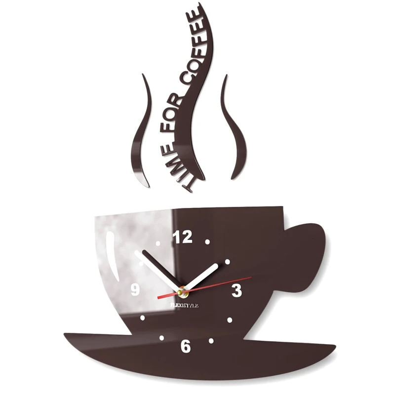 FLEXISTYLE Kitchen wall clock CUP time for coffee (Brown)