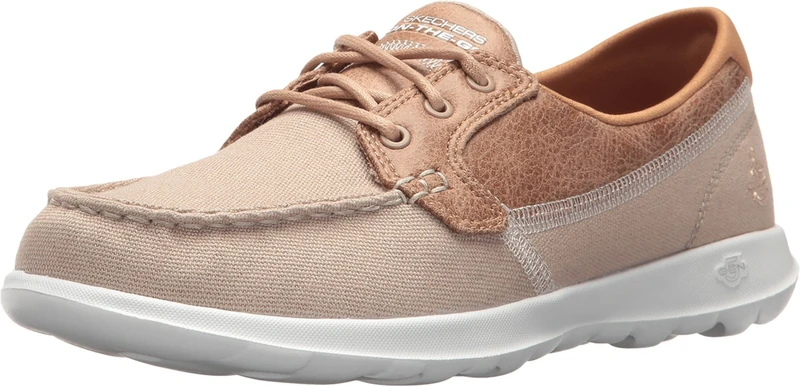 Skechers Women's Go Walk Lite Coral Boat Shoes, Natural Textile/ White Trim, 4 UK