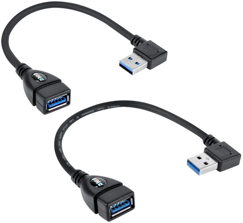 UCEC 2-Pack USB 3.0 Extender - 90-degree Left/Right Angle, Black