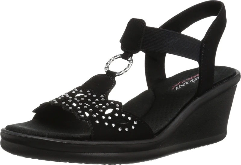 Skechers Women's Rumblers-Queen B Wedge Sandal, Black, 4.5 UK