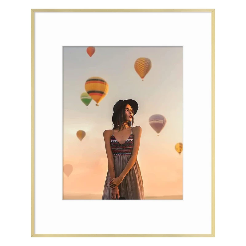 Frametory,16x20 Metal Portrait Wall Frame with Ivory Color Mat for Picture & Real Glass (Gold)