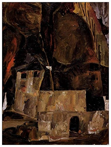 ArtPlaza Schiele Egon-Wall and house and terrain with fence Decorative Panel, Wood, Multi-Colour, 60 x 1.8 x 80 cm - Image 1