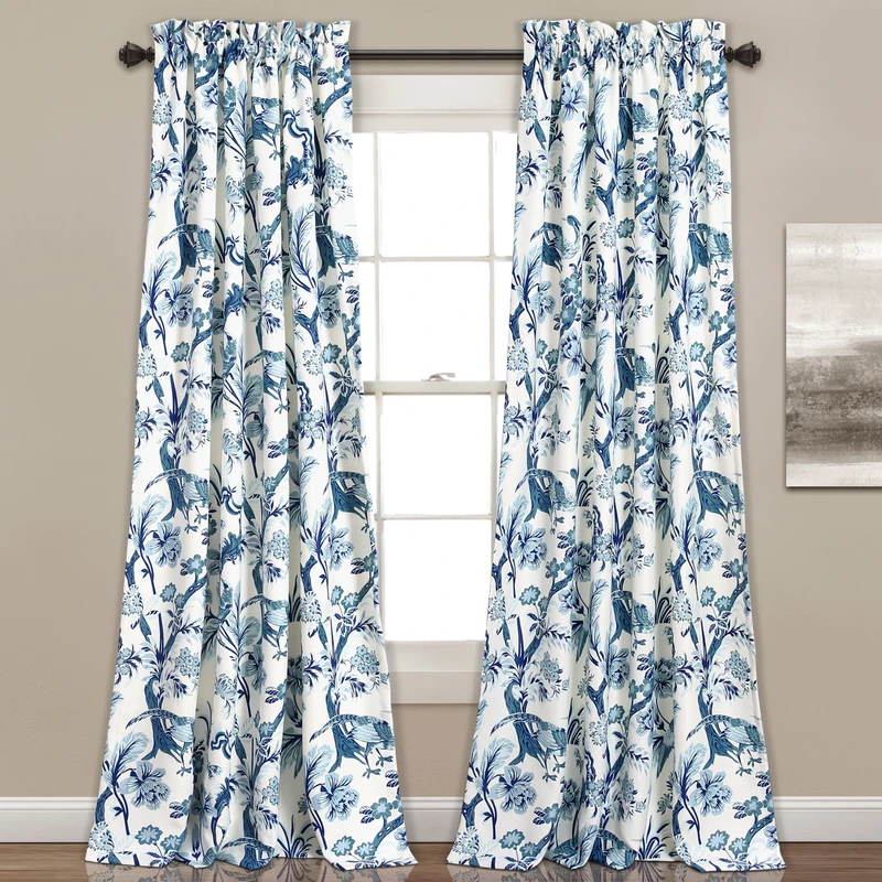 Lush Decor Curtains Dolores Darkening Window Panel Set for Living, Dining Room, Bedroom (Pair), 84" x 52", Blue, 2 Count