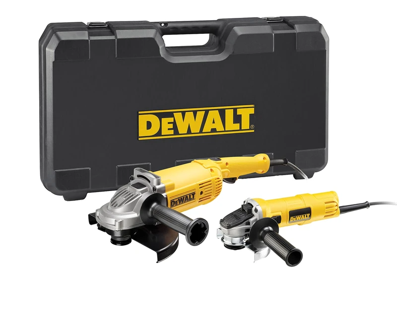 DeWalt Angle Grinder Double Set/Cutting Grinder (with 2,200 W/230 mm and 900 W/125 mm Angle Grinder, Tool-Free Protective Hood Quick Adjustment, Spindle Lock) DWE494TWIN, Yellow, Black