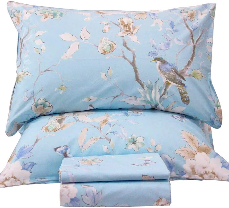QSH Queen's House Cotton Birds Queen Size Sheets Set Deep Pocket Set-P