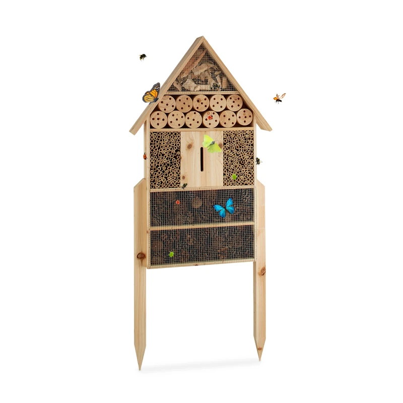 Relaxdays Free-Standing XL Insect Hotel, Nest Help for Bees, Butterflies, Ladybugs, Wood, HxWxD: 79 x 39 x 13 cm, Natural Brown