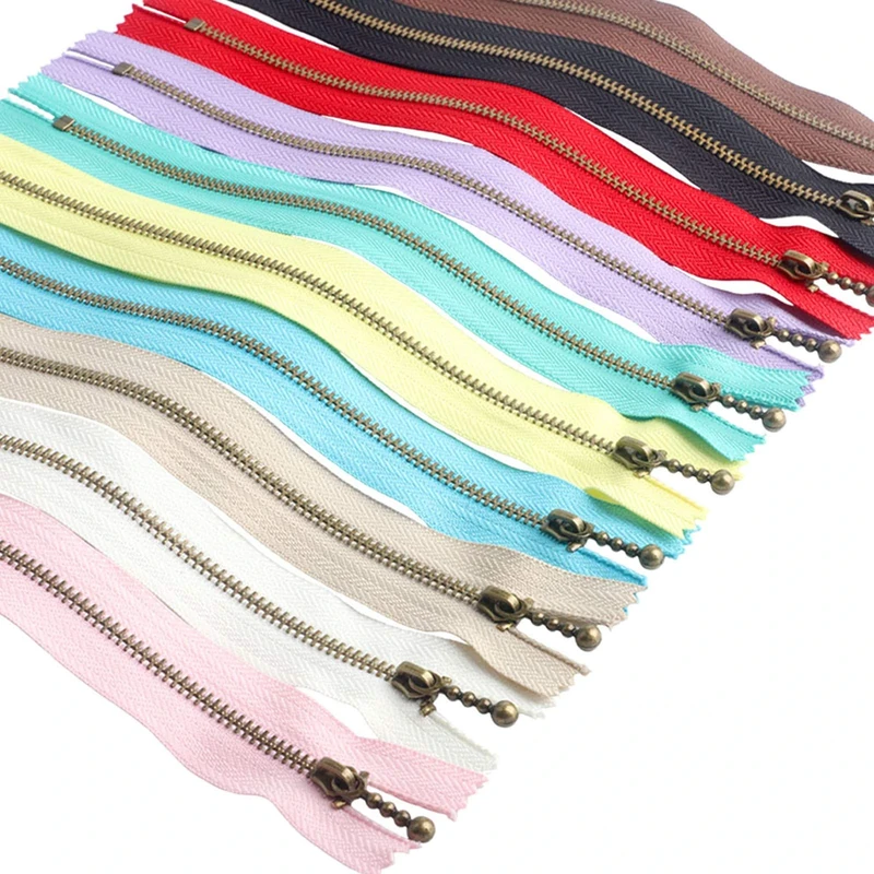 Beaulegan Metal Zippers 10 Pcs - #3 Antique Brass Close-end 20 cm (7.9 Inch), Assorted Color