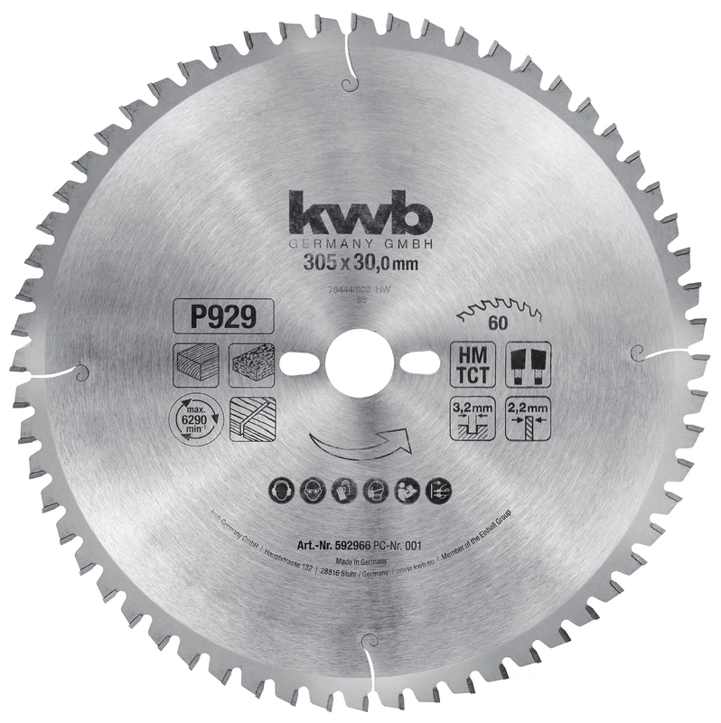 kwb 305mm Circular Saw Blade for Precise Cuts, Ideal for Countertops, Wood, and Coated Panels