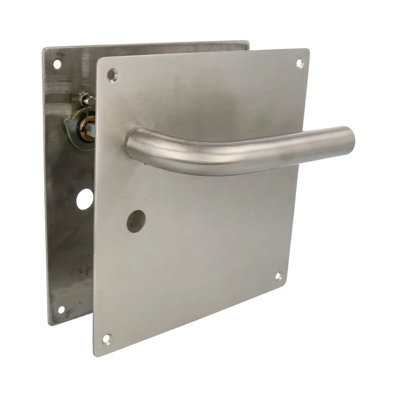 Amig - Door Handle Set with Plate - Handle with Hole for 47 mm Crutch - Mod. 4CW47 - Stainless Steel 18/8-180 x 180 mm - Square 8 mm - Matt Silver