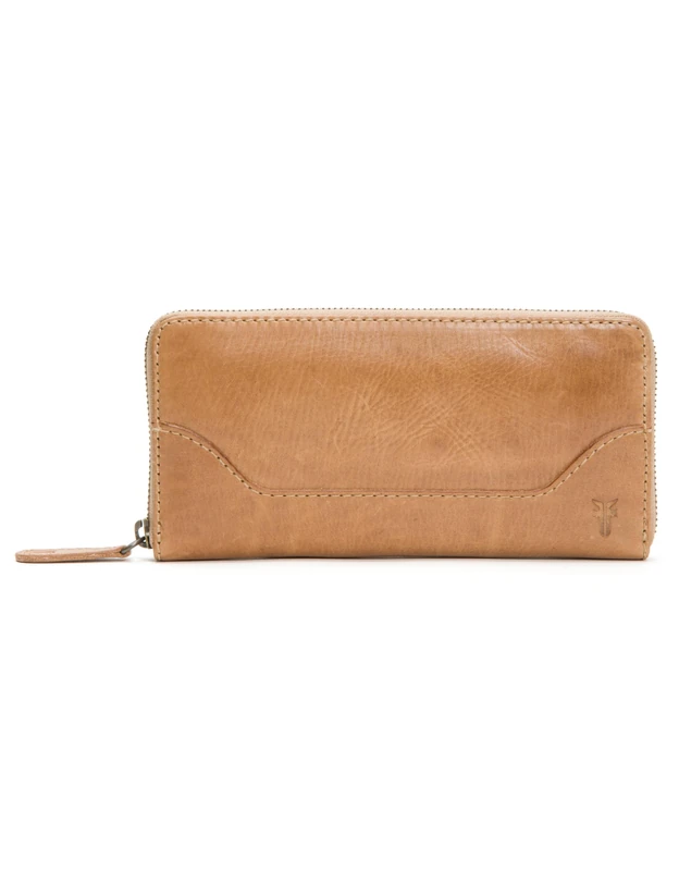 Frye Women's Melissa Zip Around Leather Wallet, Stylist Purse with Card Holder & Pockets, Beige, One Size