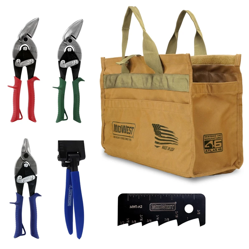 Midwest HVAC Tool Kit - 5 Piece Set Includes Aviation Snips & More, Made in The USA - MWT-HVACKIT01