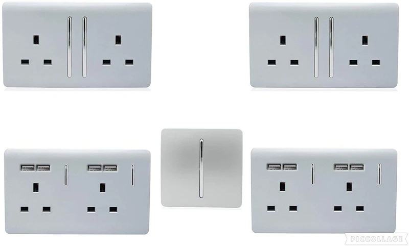 Trendi Switch Artistic Modern Glossy Switches & Sockets Bedroom Trade/Multi Buy Room Pack in Silver