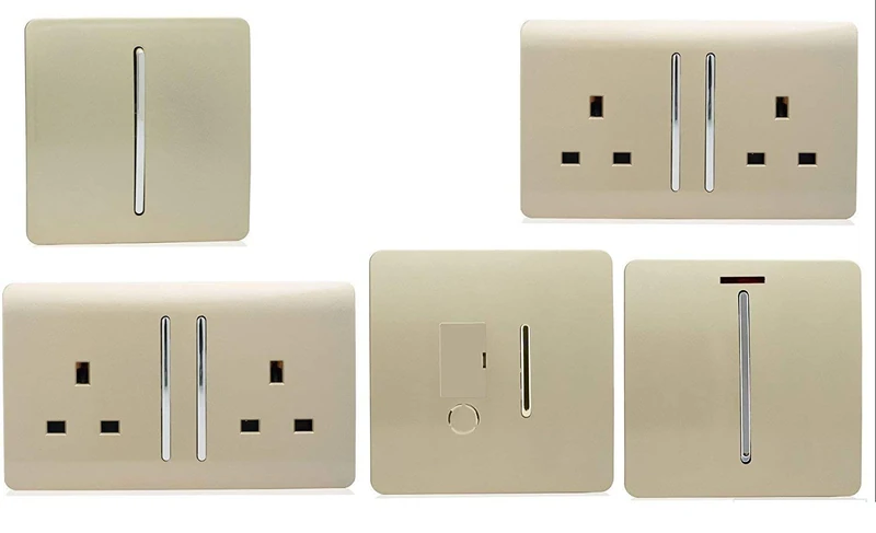 Trendi Switch Artistic Modern Glossy Switches and Sockets Utility Room Trade/Multi Buy Pack in Gold