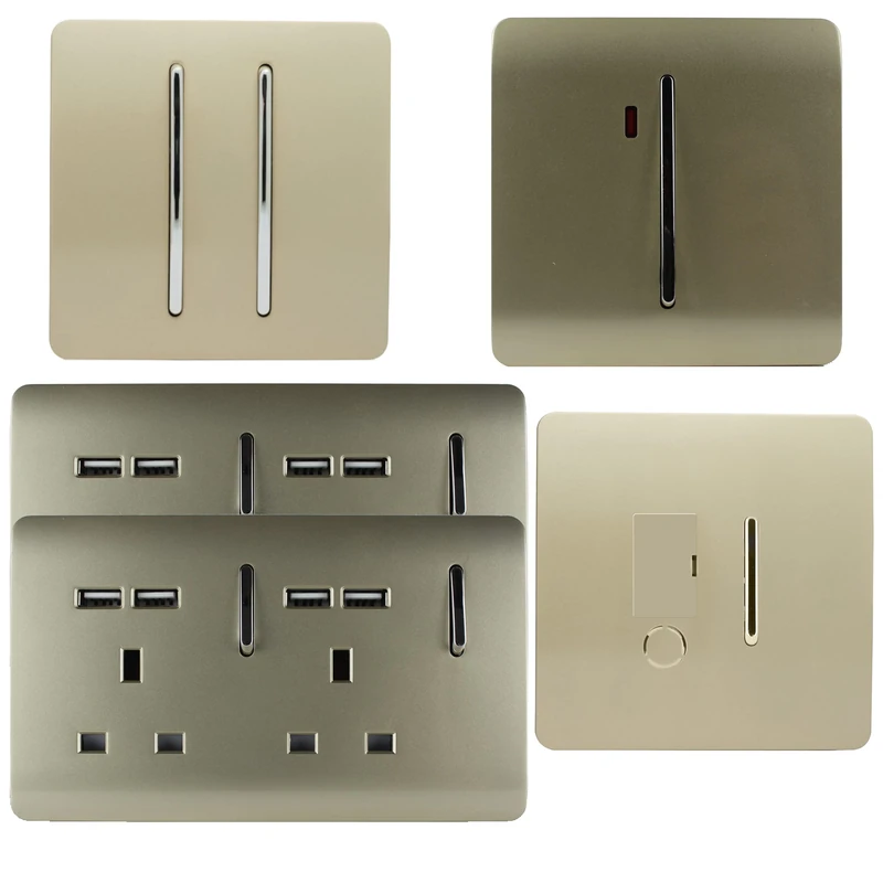 Trendi Switch Modern Glossy Switches/Sockets Kitchen Trade/Multi Buy Pack Gold