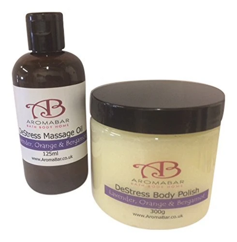 De Stress Dead Sea Salt & Shea Butter Scrub & Massage Oil Gift Pack