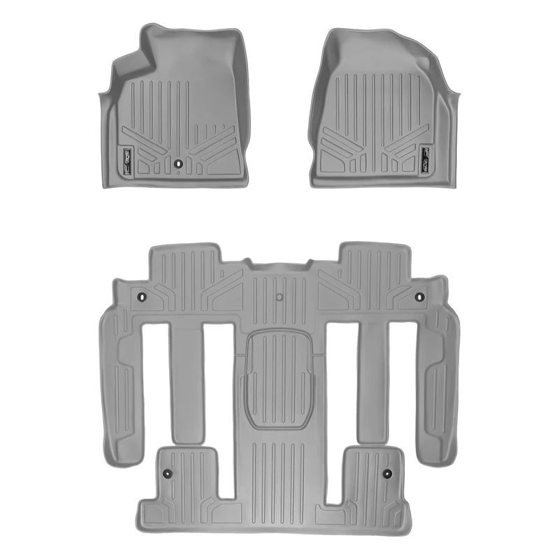 MAXLINER Custom Fit Floor Mats 3 Row Liner Set Grey for Traverse/Enclave/Acadia/Outlook with 2nd Row Bucket Seats