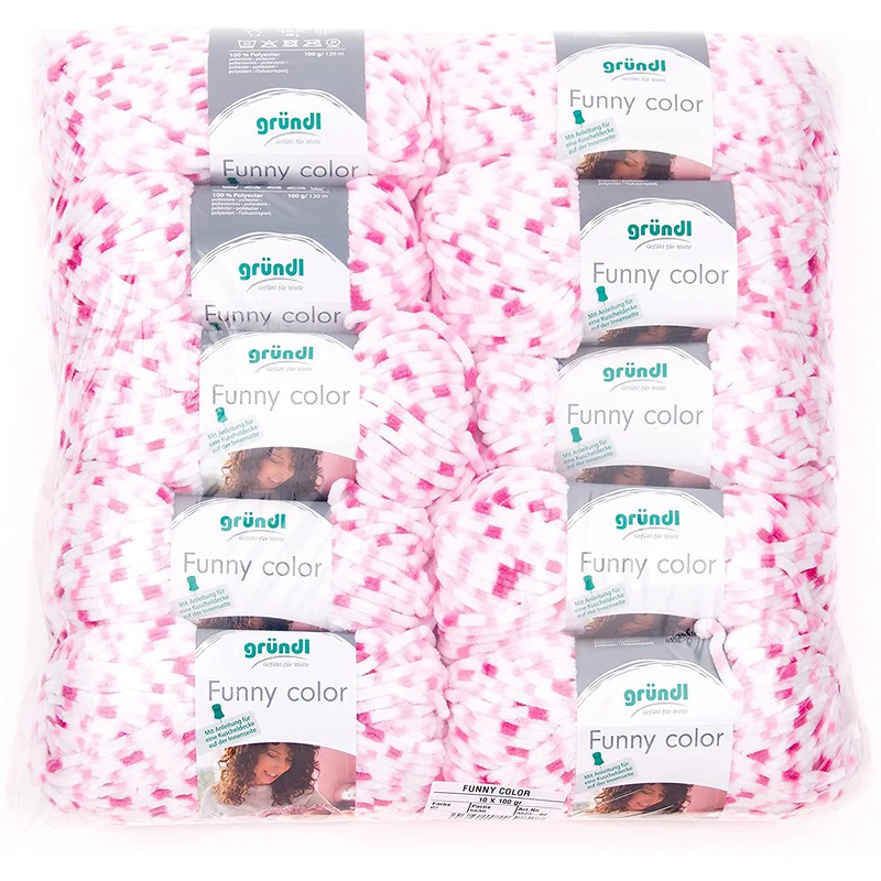 Gründl Funny colour (velvety chenille knitting & crochet yarn made of 100% polyester, 100 g / 120 m, needle size: 5-6, 10 x 100 g), Fuchsia pink colour