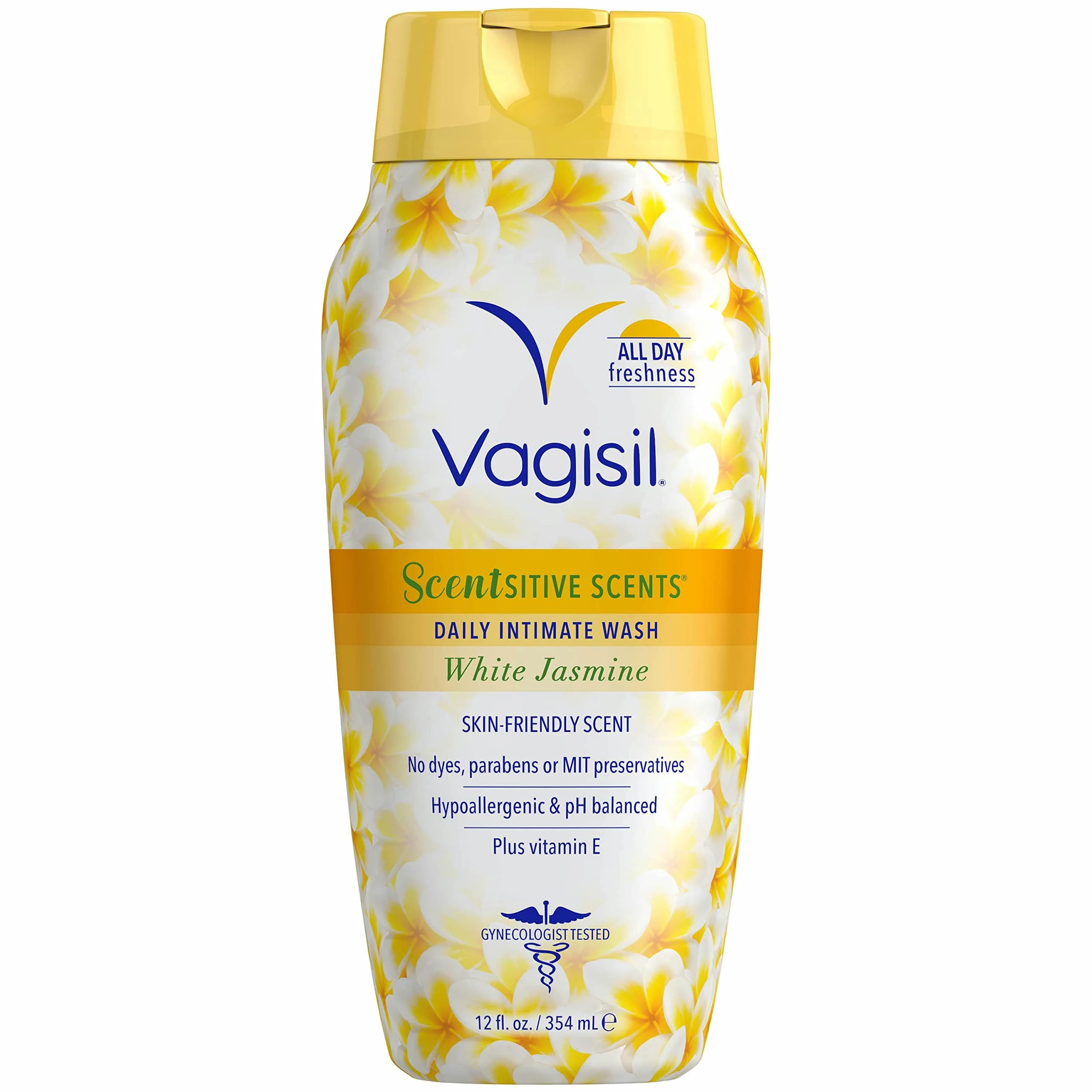 Vagisil Scentsitive Scents Daily Feminine Intimate Wash For Women, Plus Vitamin E, All-Day Freshness, Hypoallergenic, skin-friendly White Jasmine Scent, 354 ml