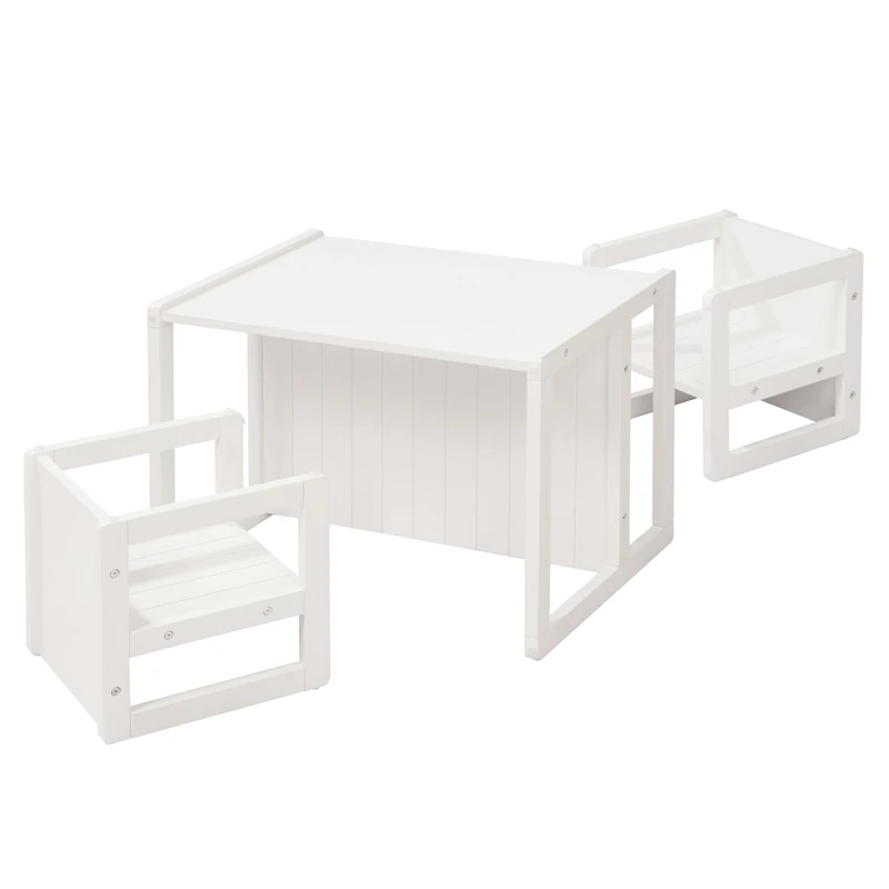 roba Wooden Children's Play Furniture - Country Style Seating Group - Table Turnable to Bench + 2 Chairs (White)