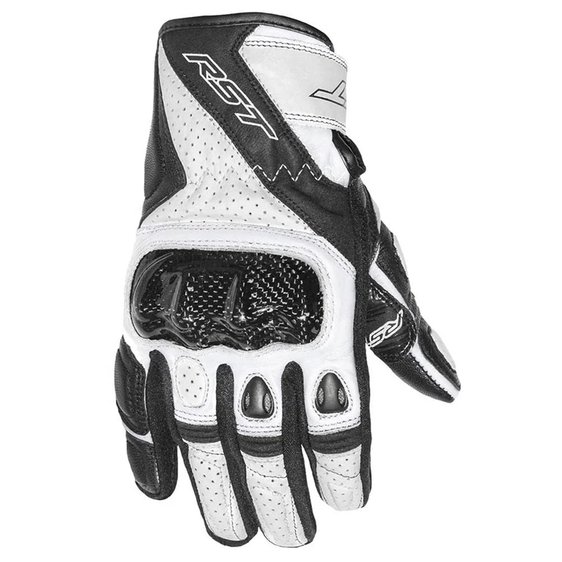 RST 2123 Stunt III CE Men's Short Sports Leather Motorcycle Gloves - White XL